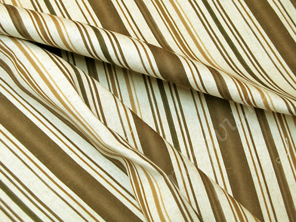 Портьерная ткань НАТУРА полосы в оливковых тонах