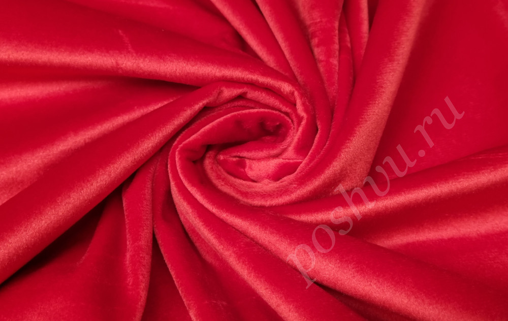 Портьерная ткань бархат однотонный, цвет насыщенно-красный