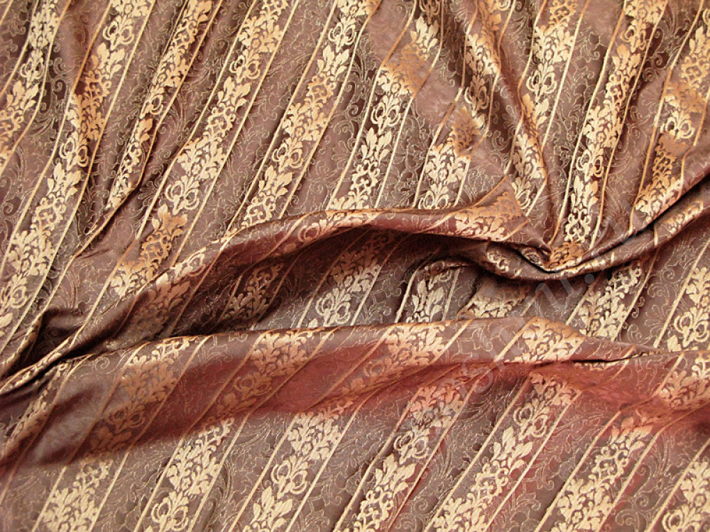 Портьерная ткань ЭСТЕЛЬ полосы на коричневом фоне