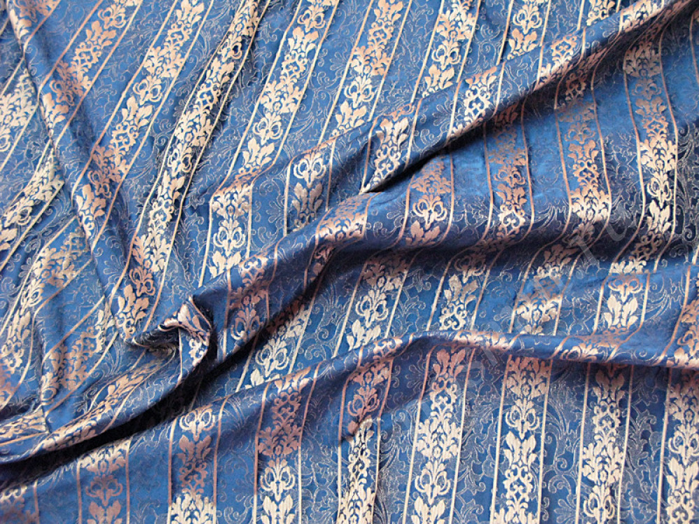 Портьерная ткань ЭСТЕЛЬ полосы на синем фоне