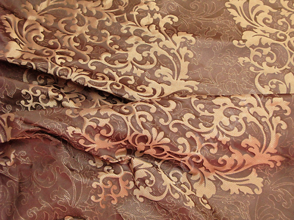 Портьерная ткань ЭСТЕЛЬ вензеля на коричневом фоне