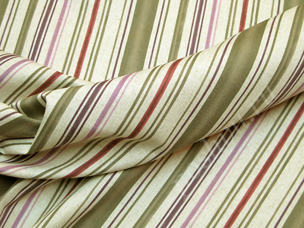 Портьерная ткань НАТУРА полосы в салатовых тонах