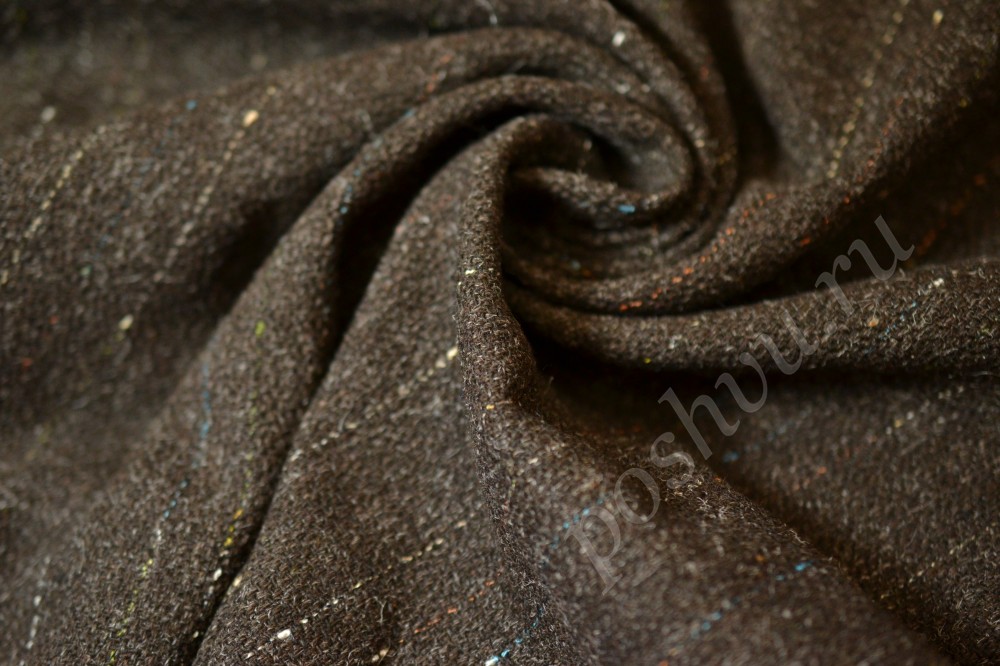 Ткань пальтовая коричневая с цветными вкраплениями