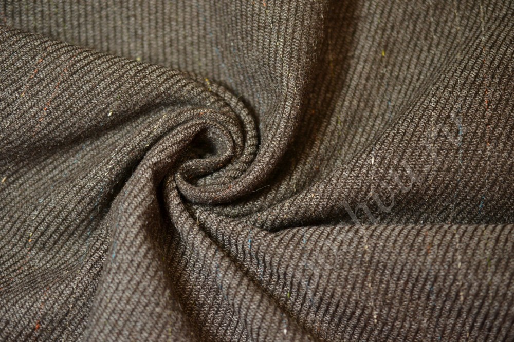 Ткань пальтовая коричневая в рубчики с вкраплениями