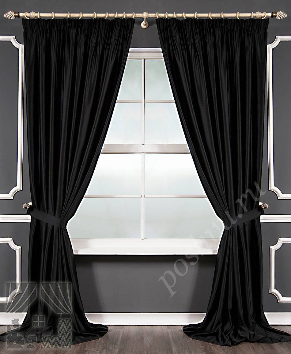 Элегантный комплект готовых штор черного цвета для гостиной, спальни или кабинета