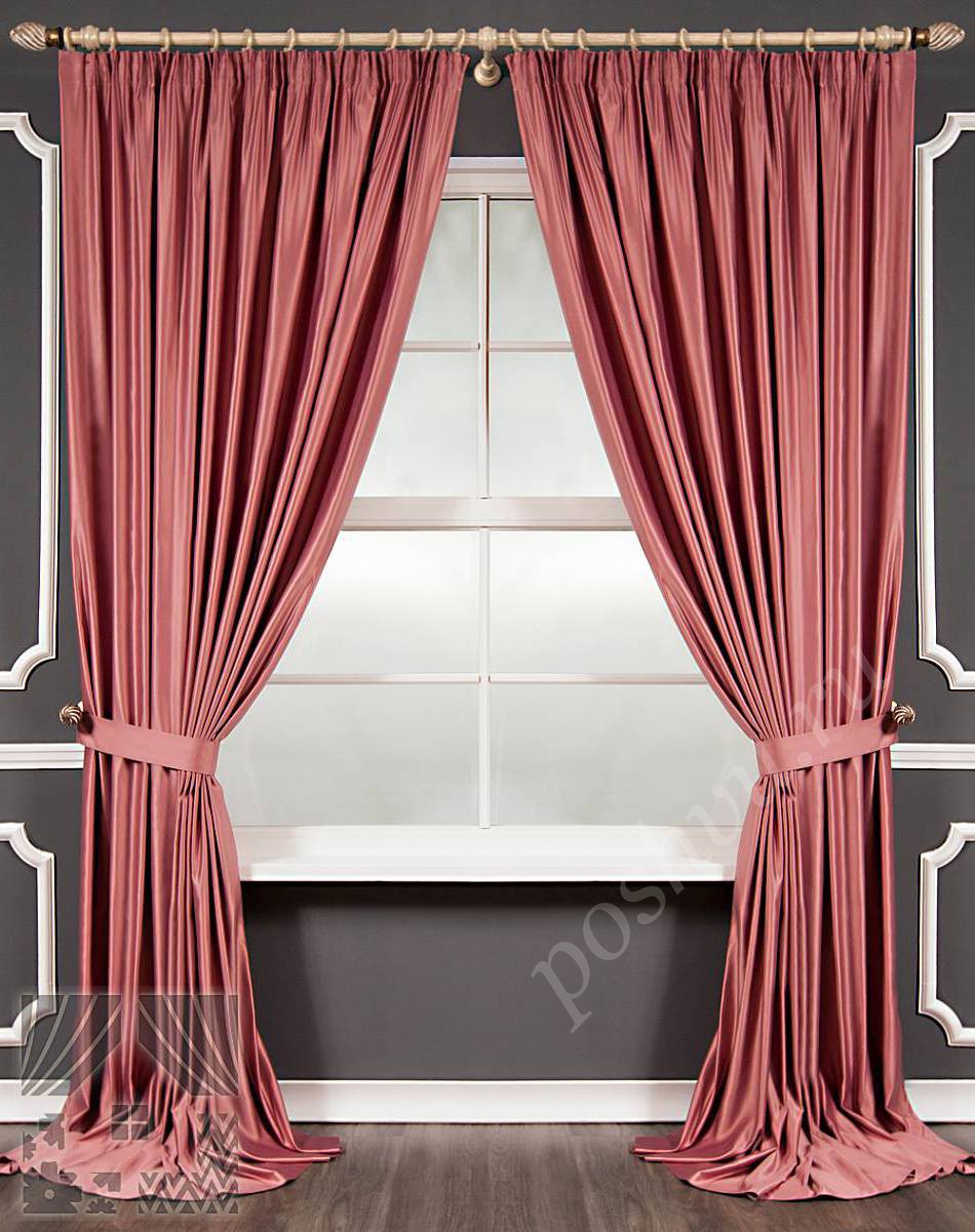 Изящный комплект готовых штор розового цвета с переливом для гостиной