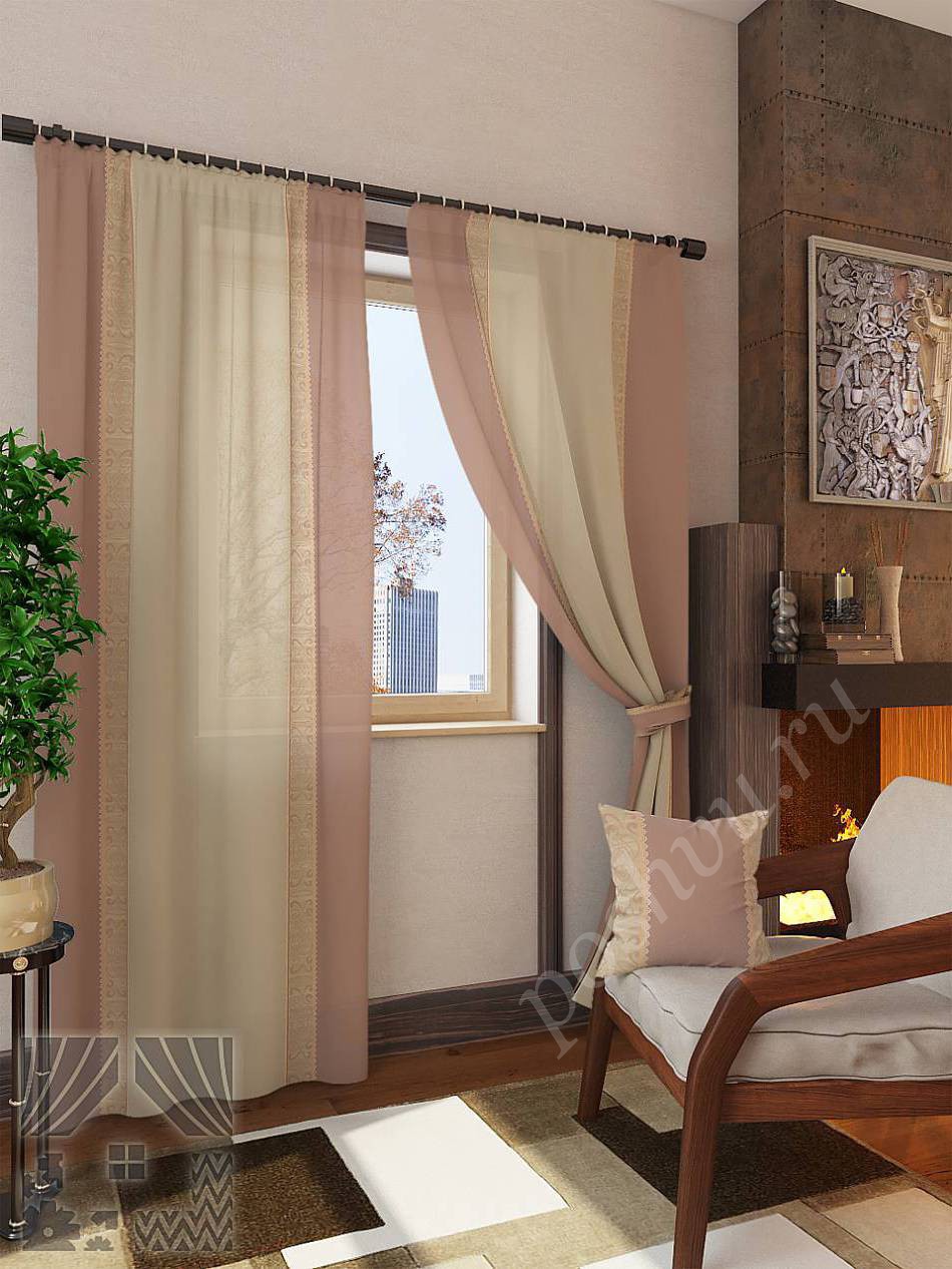 Изящный комплект готовых штор в пастельных тонах для гостиной или кабинета