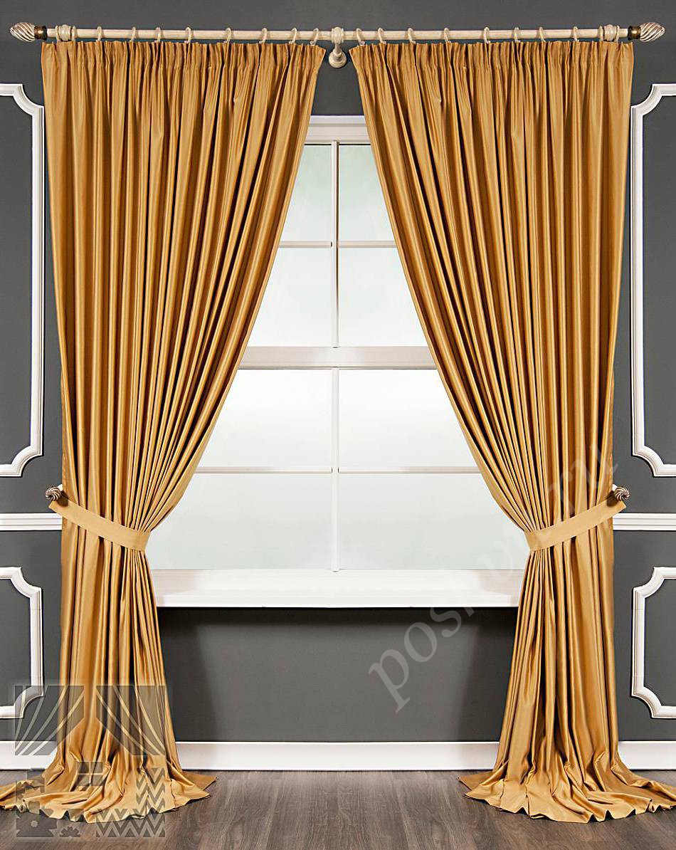 Изящный комплект готовых штор золотого цвета для гостиной, спальни или кабинета