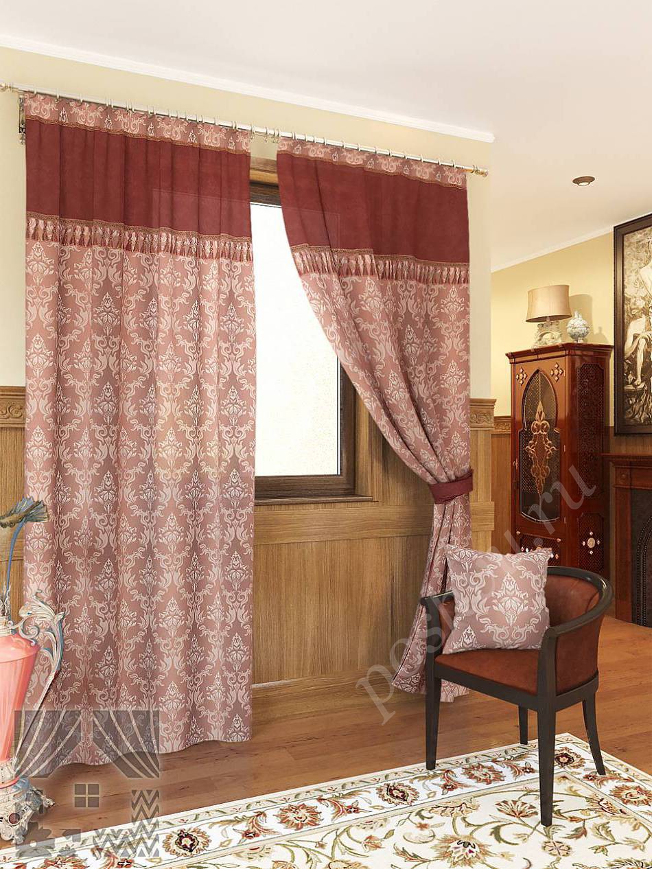 Классический комплект готовых штор с вензельным узором для гостиной или спальни