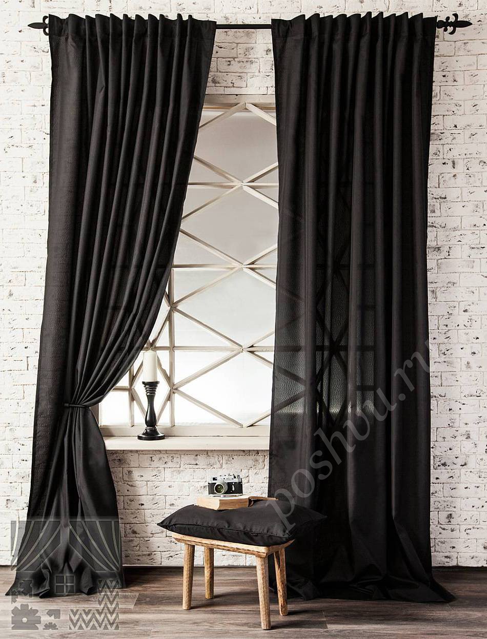 Комплект готовых штор черного цвета для кабинета