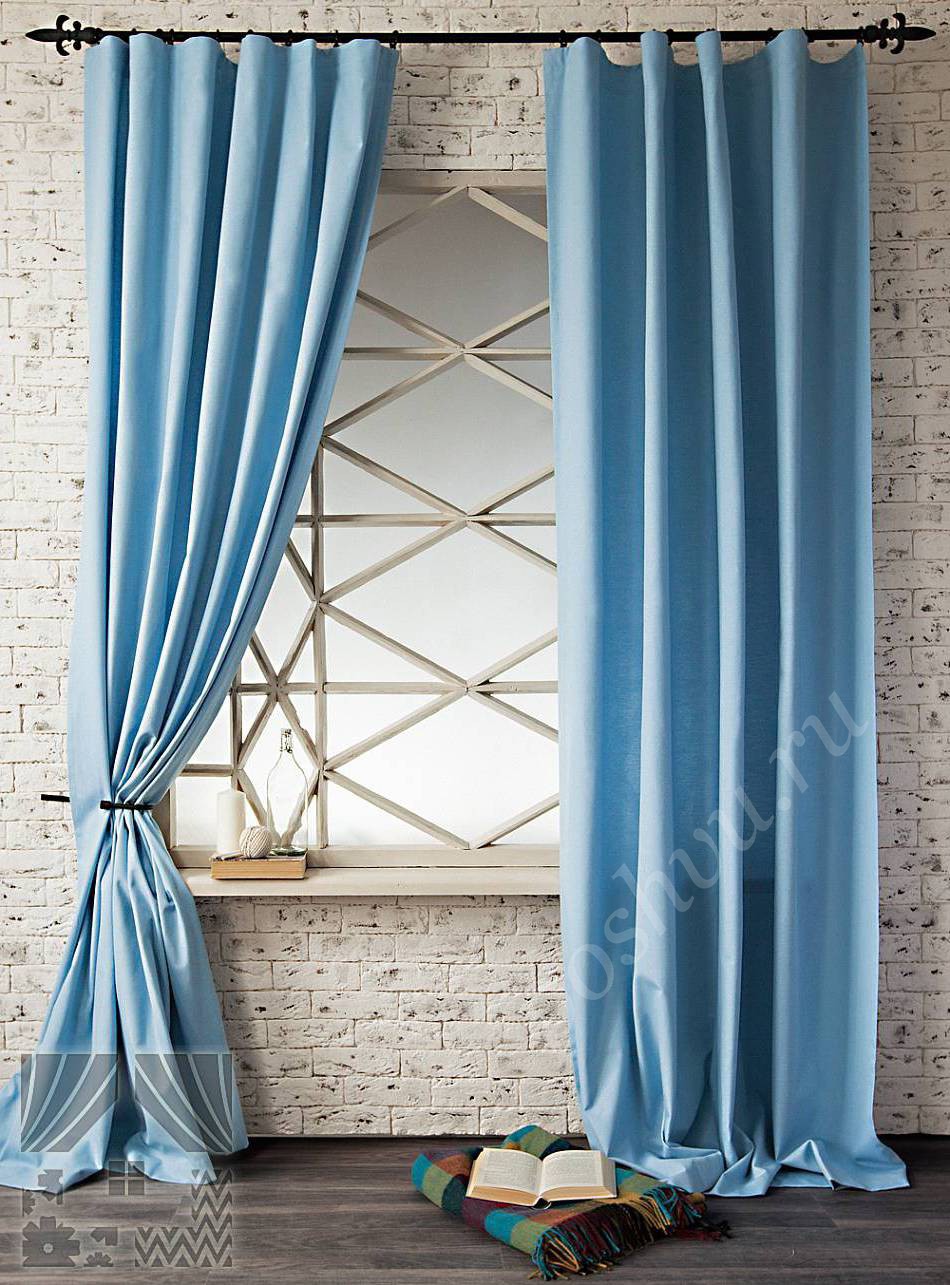 Великолепный комплект готовых штор голубого цвета для гостиной или кабинета