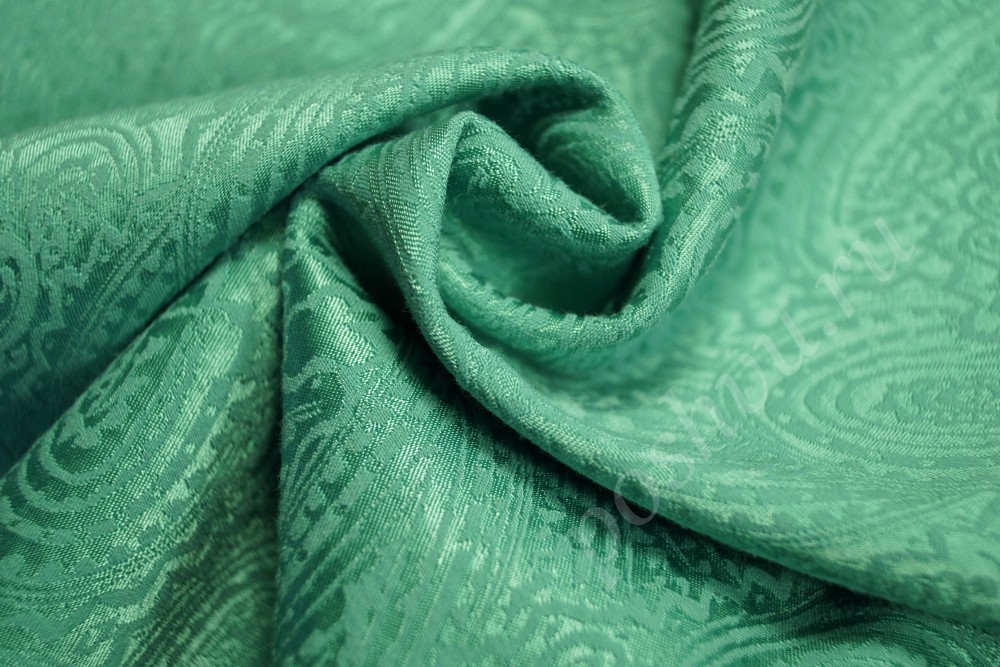 Ткань элегантный жаккард зеленого цвета с волнистым узором