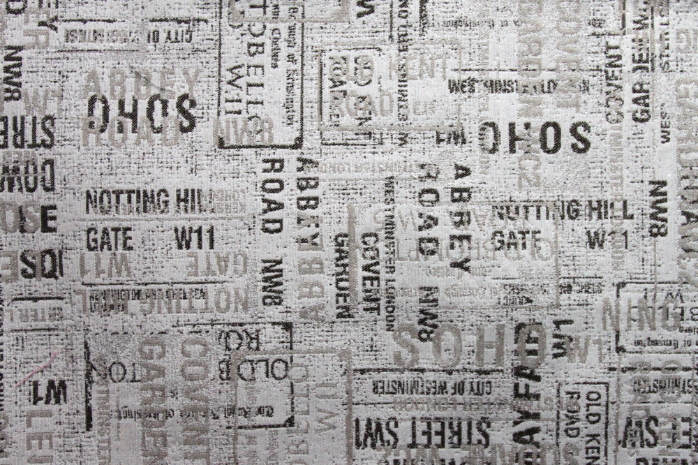Мебельная ткань гобелен TRAVEL надписи в бежевых тонах (раппорт 69х35см)