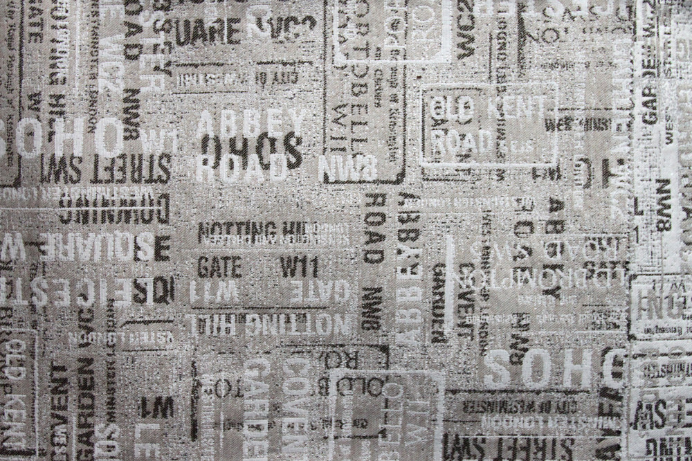 Мебельная ткань гобелен TRAVEL надписи в коричневых тонах (раппорт 69х35см)