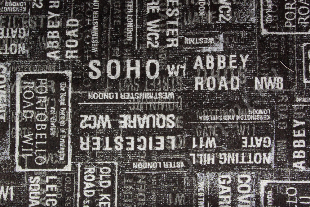 Мебельная ткань гобелен TRAVEL надписи в темно-коричневых тонах (раппорт 69х35см)