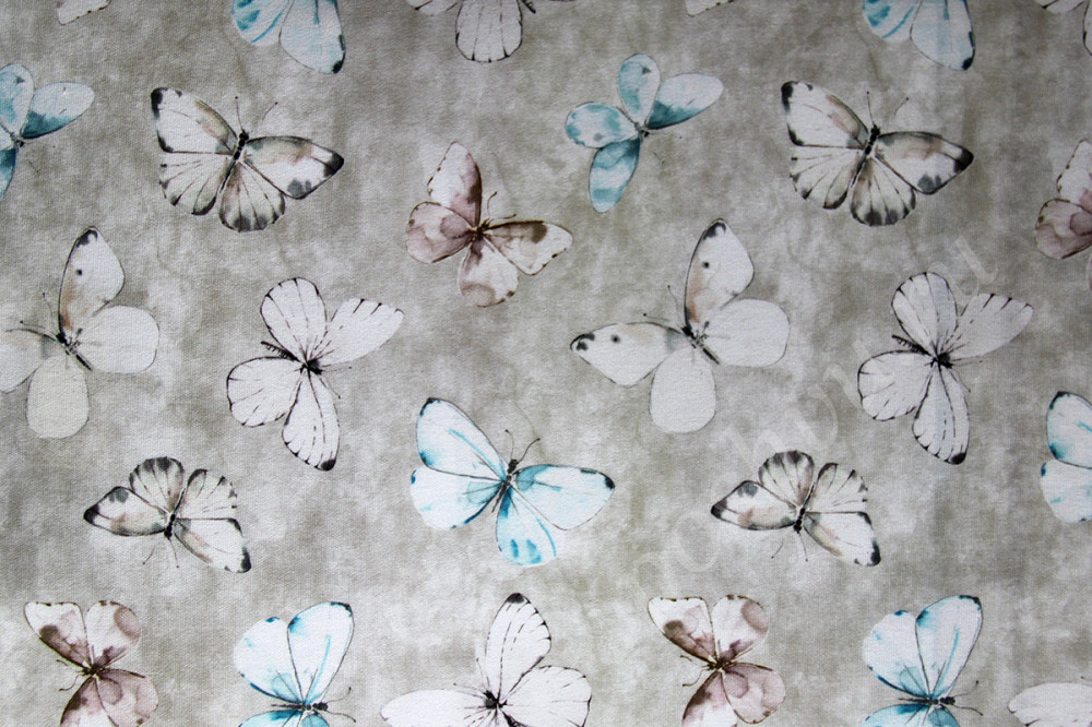Мебельная ткань OUTDOOR TROPICANA бабочки на бежевом фоне (раппорт 29х25см)