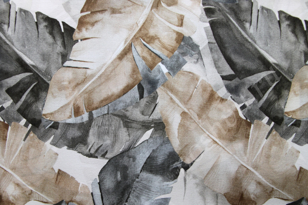 Мебельная ткань OUTDOOR TROPICANA бежево-серые листья (раппорт 50х34см)