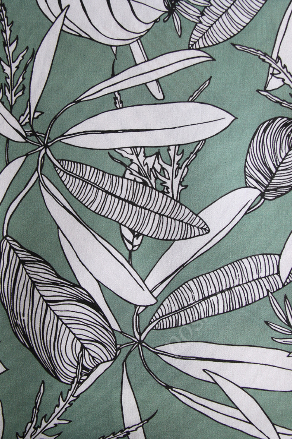 Мебельная ткань OUTDOOR TROPICANA серые листья на зеленом фоне (раппорт 32х57см)