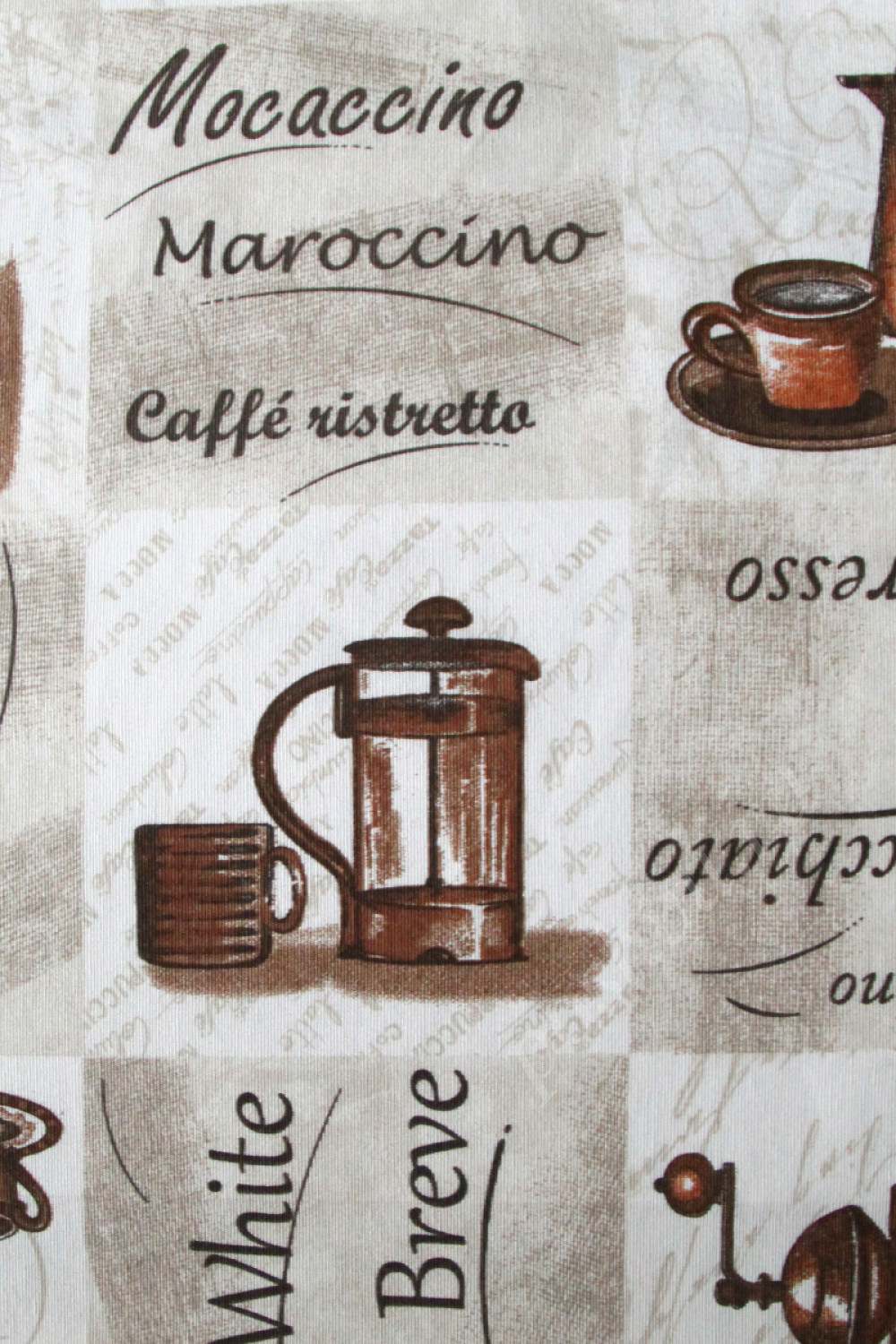 Ткань для штор EXPRESSO кофейная тематика в бежево-коричневых тонах