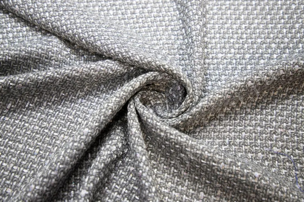 Костюмная двухсторонняя, буклированная ткань серого цвета с вискозным шнурком (310г/м2)
