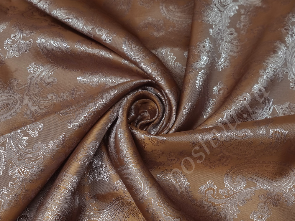 Подкладочная ткань жаккард Огурцы, коричневый-сиреневый, 90 гр/м2