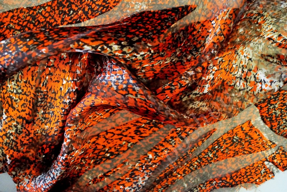 Ткань деворе оранжевого оттенка в оригинальный рисунок