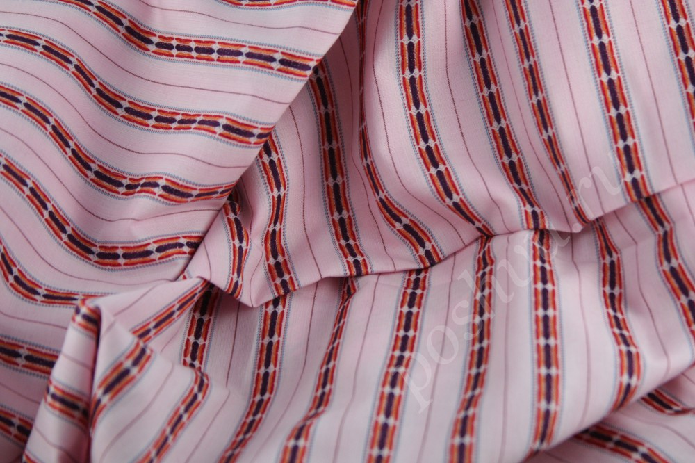 Ткань хлопковая розовая в красные полосы Болгария