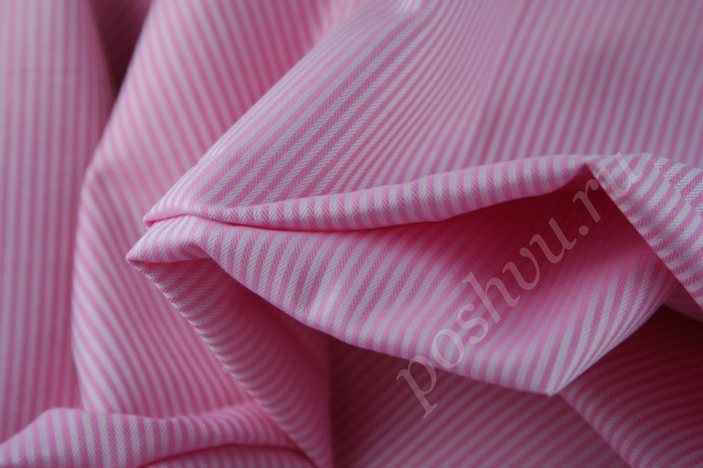 Ткань хлопковая в бело-розовую полоску Клубника со сливками
