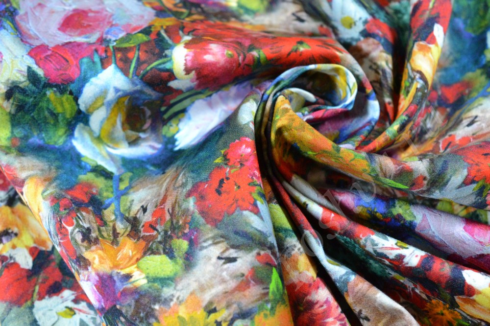 Ткань хлопок в разноцветные красочные цветы