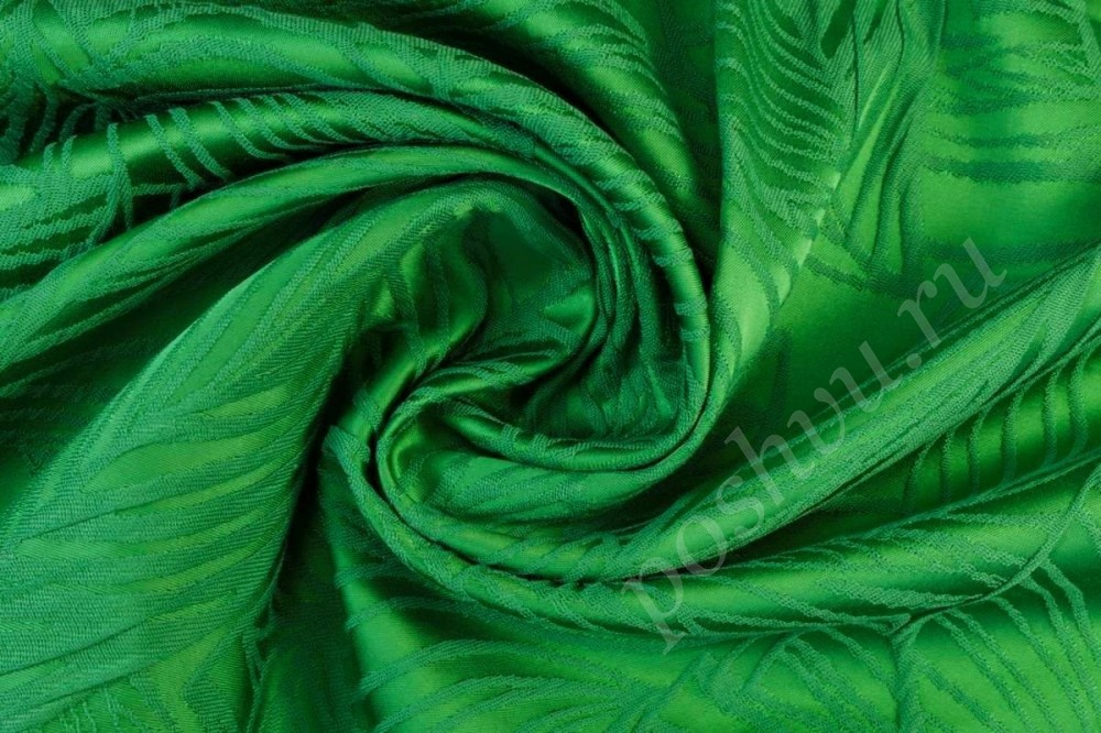 Жаккардовая ткань зеленого цвета с листьями