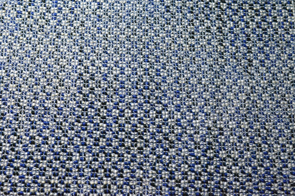 Ткань костюмная синего цвета в мелкую белую клеточку