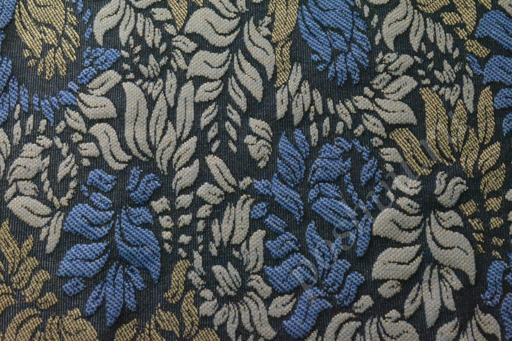 Ткань жаккардовый трикотаж черного цвета с флористическим узором