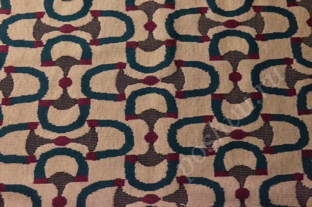 Ткань жаккардовый трикотаж бежевого цвета с узором в виде подков
