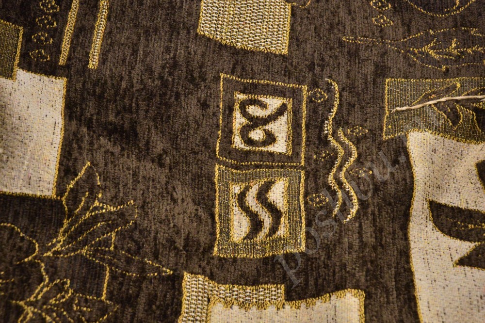 Ткань гобелен коричневого оттенка с геометрическим узором