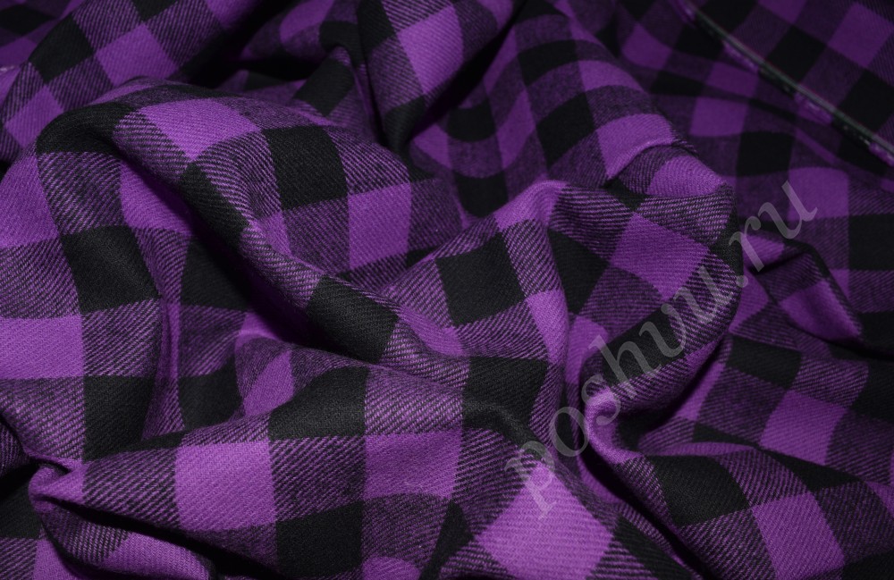 Рубашечная ткань фиолетового-черного оттенка в клетку