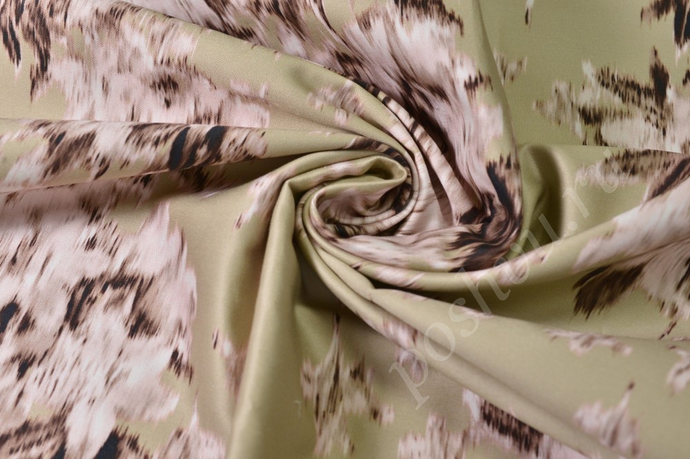 Костюмная ткань палевого цвета с цветочным принтом