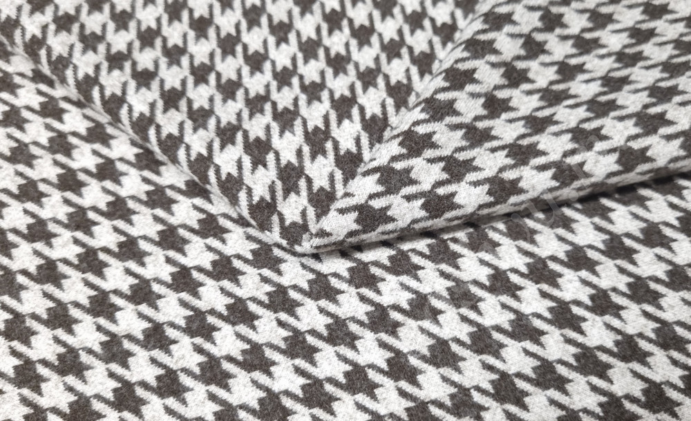 Пальтовая ткань гусиная лапка коричневый на белом
