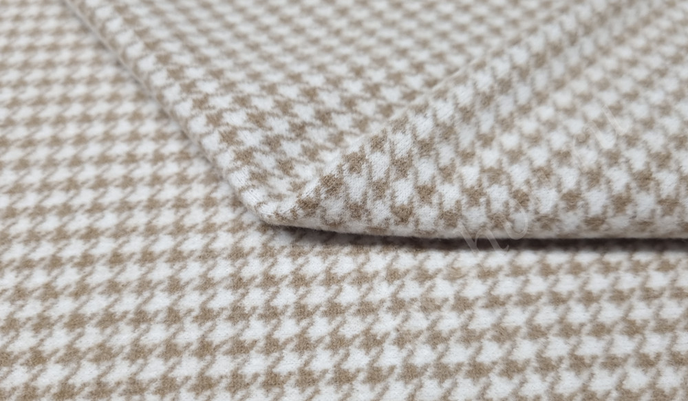Пальтовая ткань гусиная лапка мелкая бежевый на белом