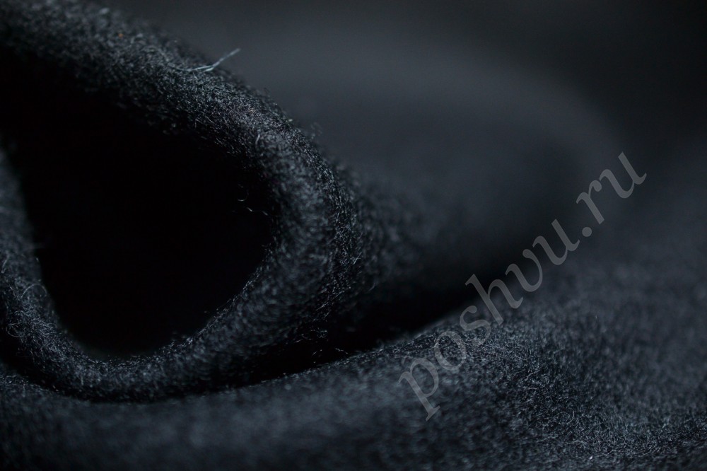 Пальтовая ткань черного оттенка с натуральным блеском