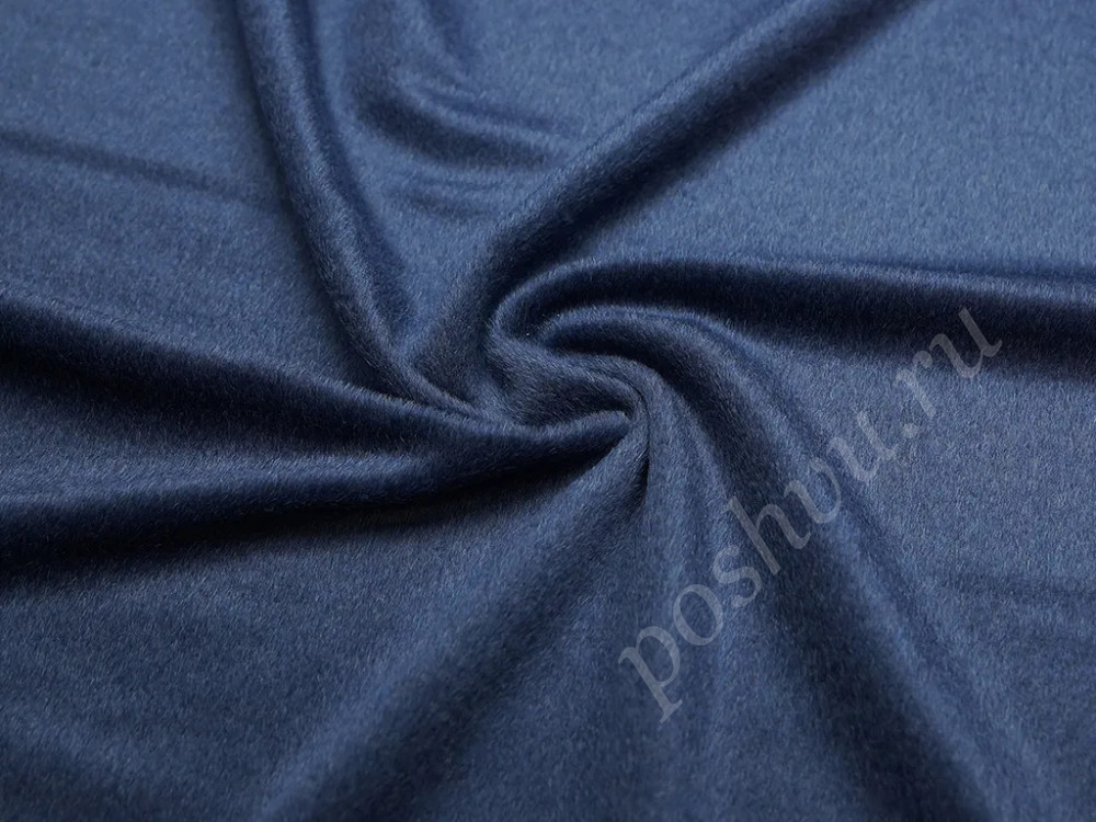 Пальтовая меланжевая ткань синего цвета с коротким ворсом