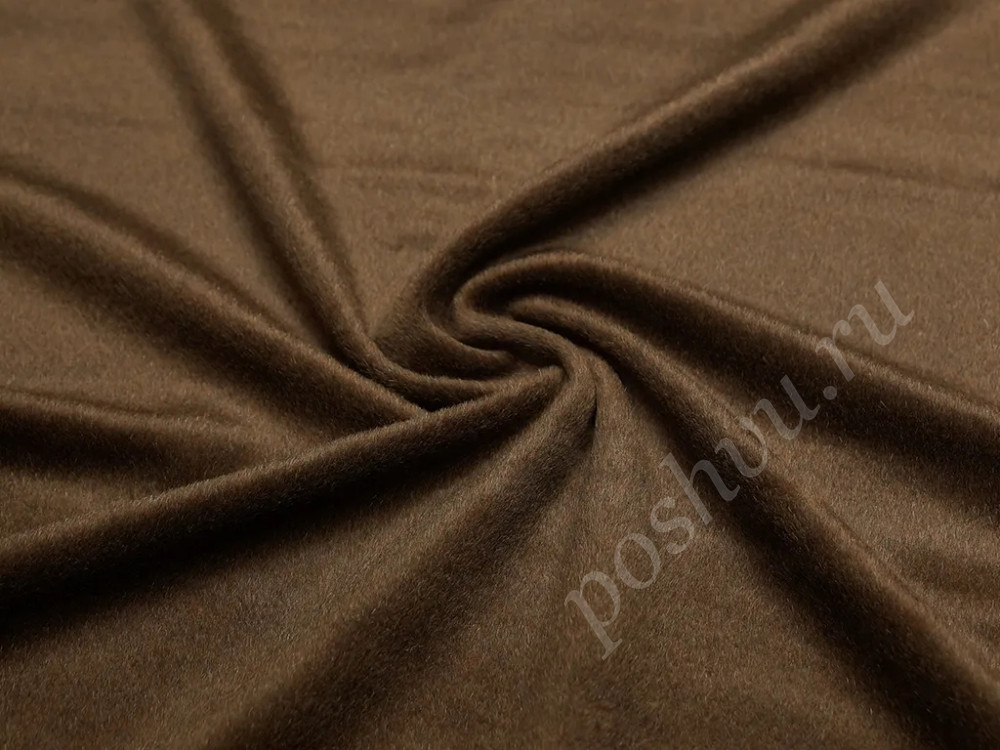 Пальтовая меланжевая ткань темно-коричневого цвета с коротким ворсом