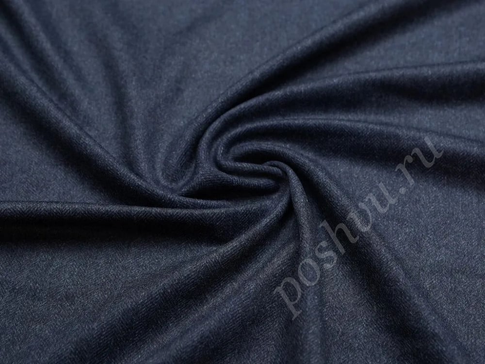 Пальтовая ткань синего цвета в елочку