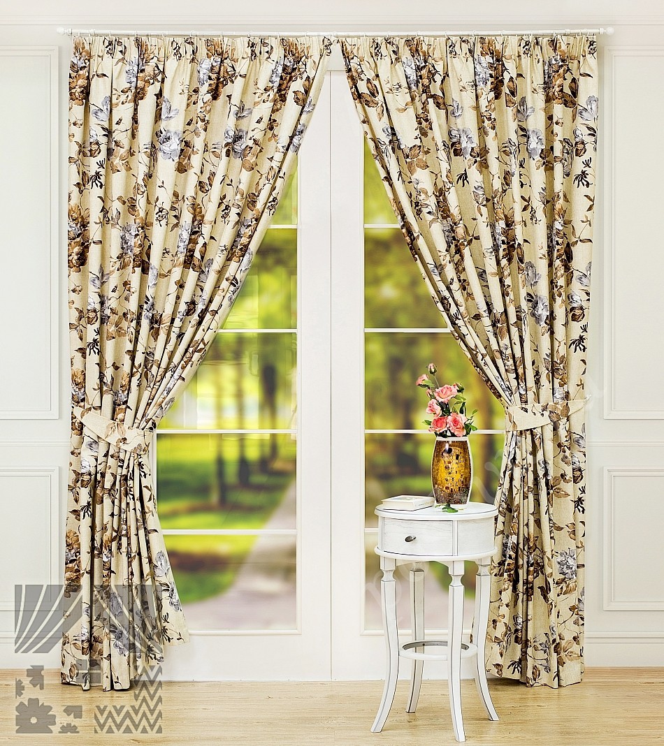Великолепный комплект готовых штор с флористическим принтом в стиле прованс для гостиной или спальни