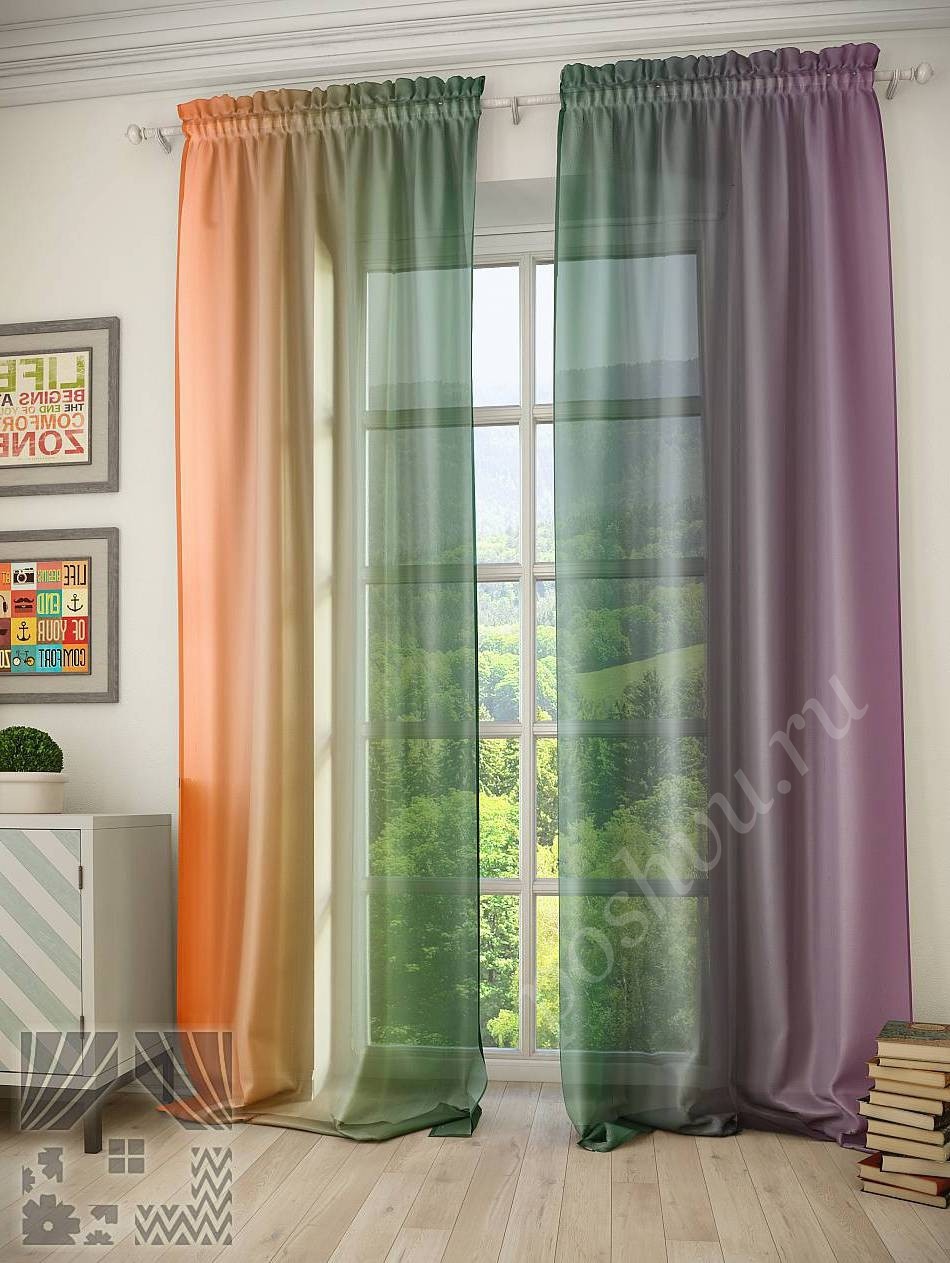 Полупрозрачный цветной тюль с плавными переходами оттенков для гостиной или спальни
