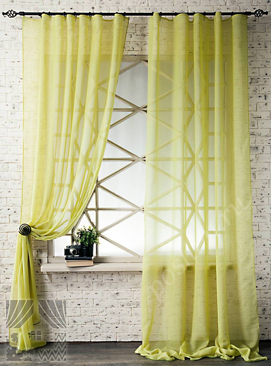 Полупрозрачный тюль лимонного цвета для гостиной или спальни