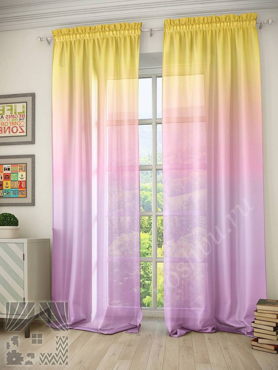Радужный тюль с плавным переходом цветов для гостиной или спальни