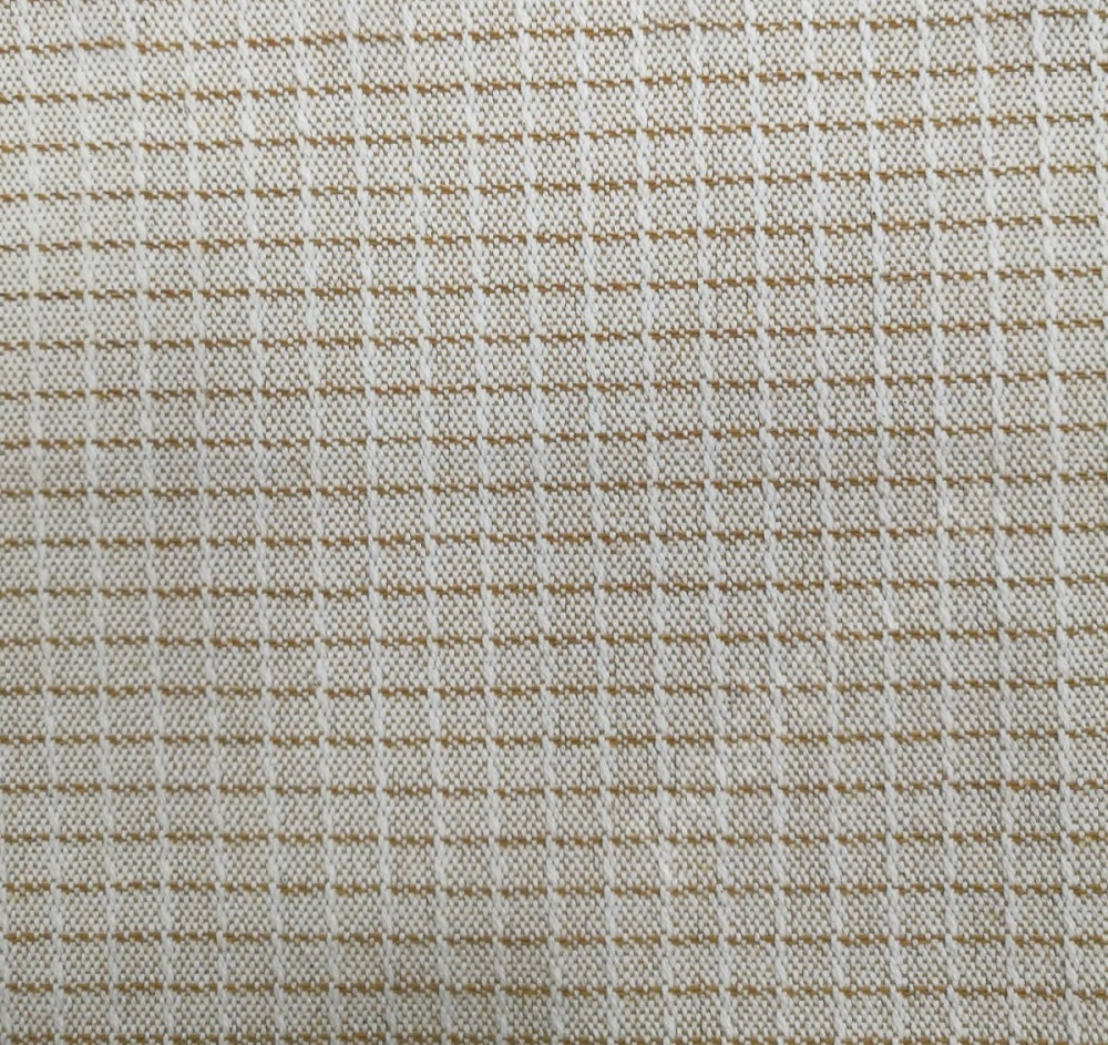 Мебельная ткань жаккард CUADRO бежево-горчичная клетка (раппорт 0,75х0,75см)