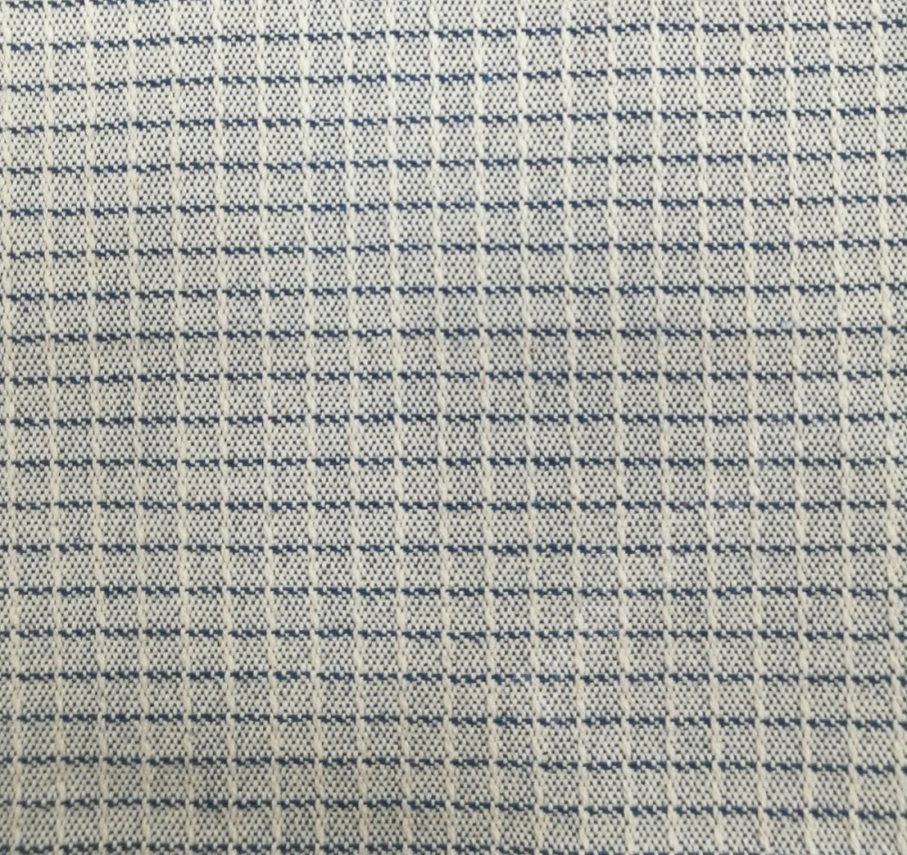 Мебельная ткань жаккард CUADRO бежево-синяя клетка (раппорт 0,75х0,75см)