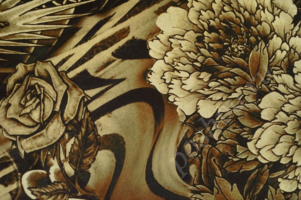 Плательная ткань с рисунком мифической тематики в коричнево-бежевых тонах