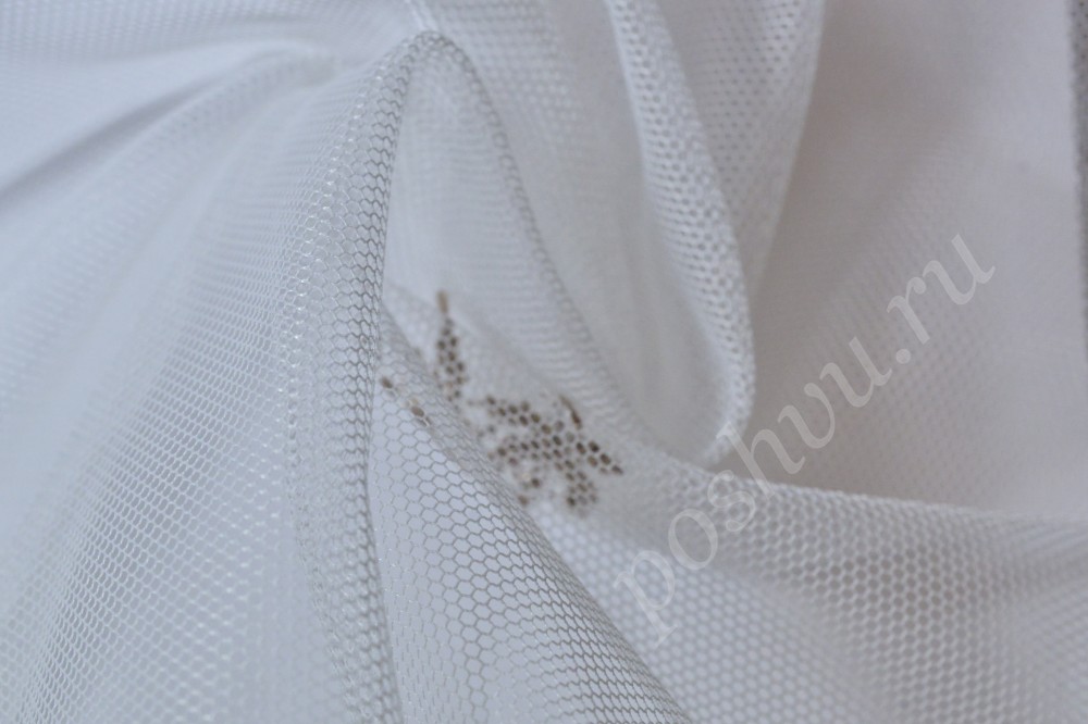 Ткань для штор сетка с вышивкой белого цвета с узором